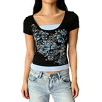 Damen T-Shirt mit floralem Druck und figurbetonendem Schnitt R&B