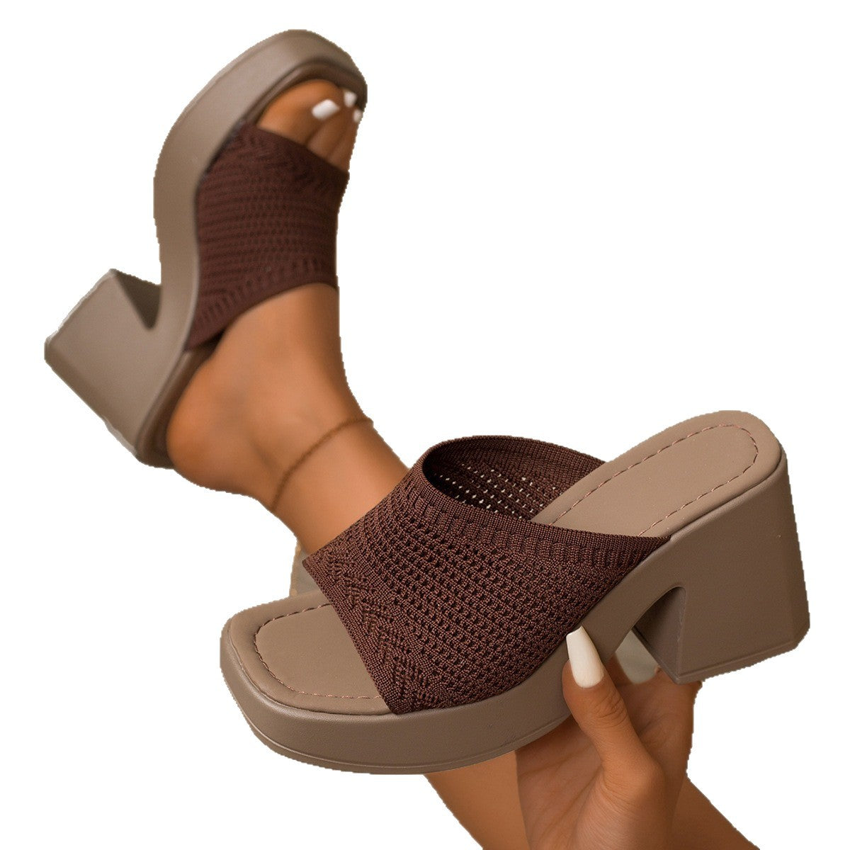 Damen Plateau-Pantoletten mit R&Brnem Riemendesign und komfortabler Sohle R&B