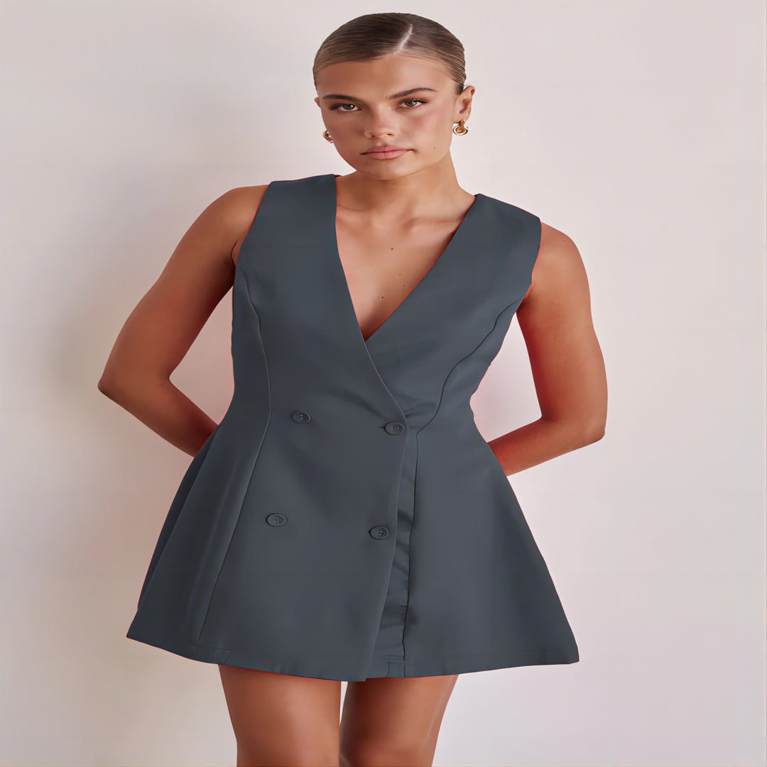 Damen Wendekleid mit tiefem V-Ausschnitt und doppelter Knopfleiste R&B