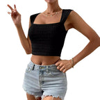 Damen modisches Crop-Top mit quadratischem Ausschnitt und strukturiertem Obermaterial R&B