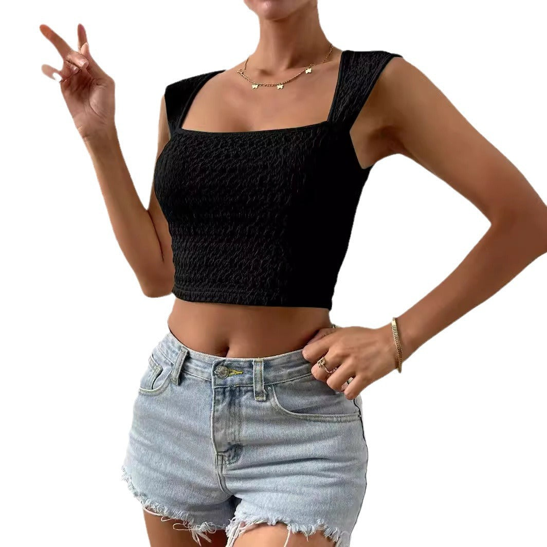 Damen modisches Crop-Top mit quadratischem Ausschnitt und strukturiertem Obermaterial R&B