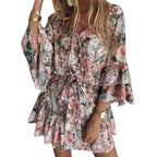 Damen Sommerkleid mit romantischem Blumenmuster und schwingendem Saum R&B