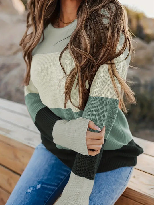 Damen modischer Strickpullover mit modernem Streifen-Design und langen Ärmeln R&B