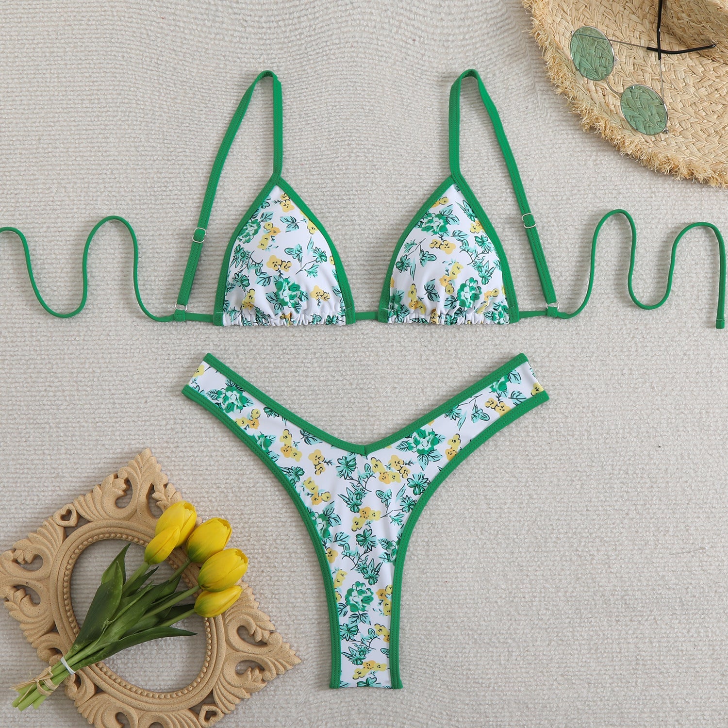 Damen Triangel-Bikini mit floralem Design und verstellbaren Trägern R&B