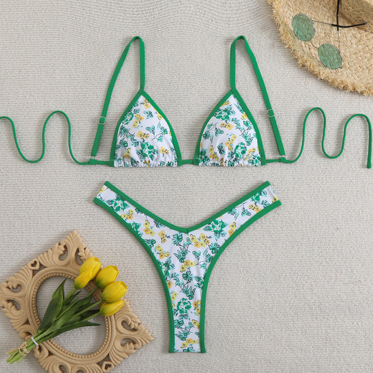 Damen Triangel-Bikini mit floralem Design und verstellbaren Trägern R&B