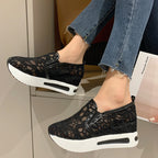 Damen Slip-On Sneakers mit eleganter Spitzenoberfläche und bequemer Dämpfung R&B