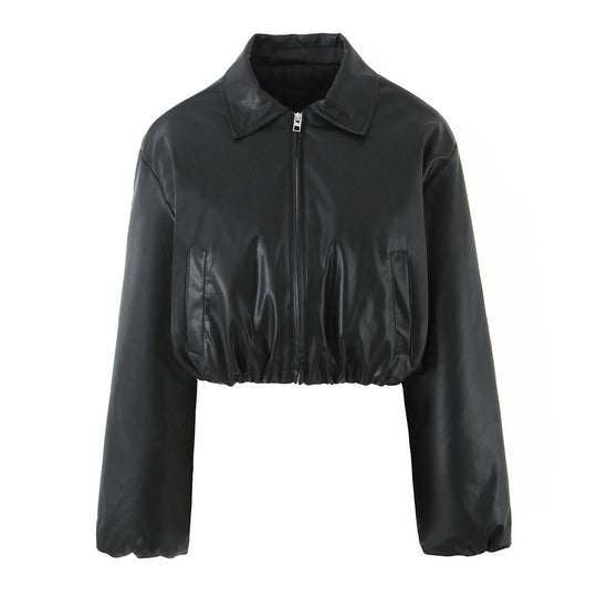 Damen elegante cropped Jacke mit Reißverschluss und Stickkragen R&B