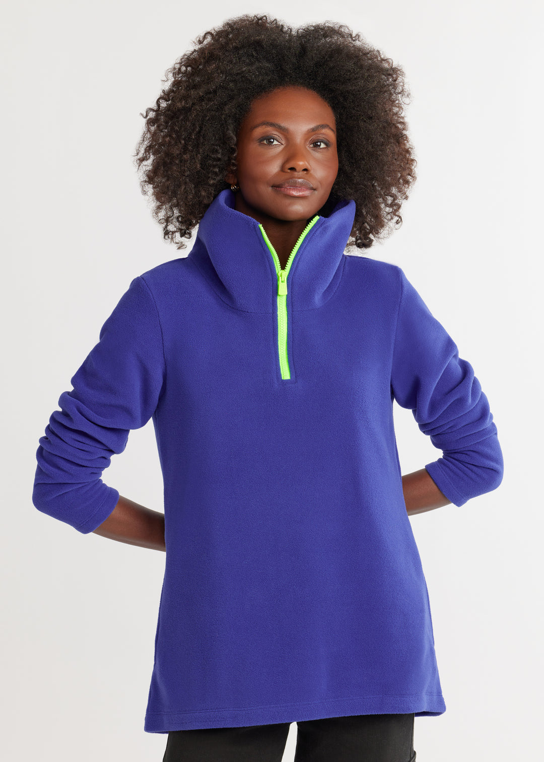 Damen Fleece-Pullover mit Stehkragen und sportlichem Reißverschluss R&B