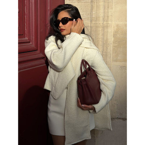 Damen lässige Strickjacke mit modernem Schnitt und voluminösen Ärmeln R&B