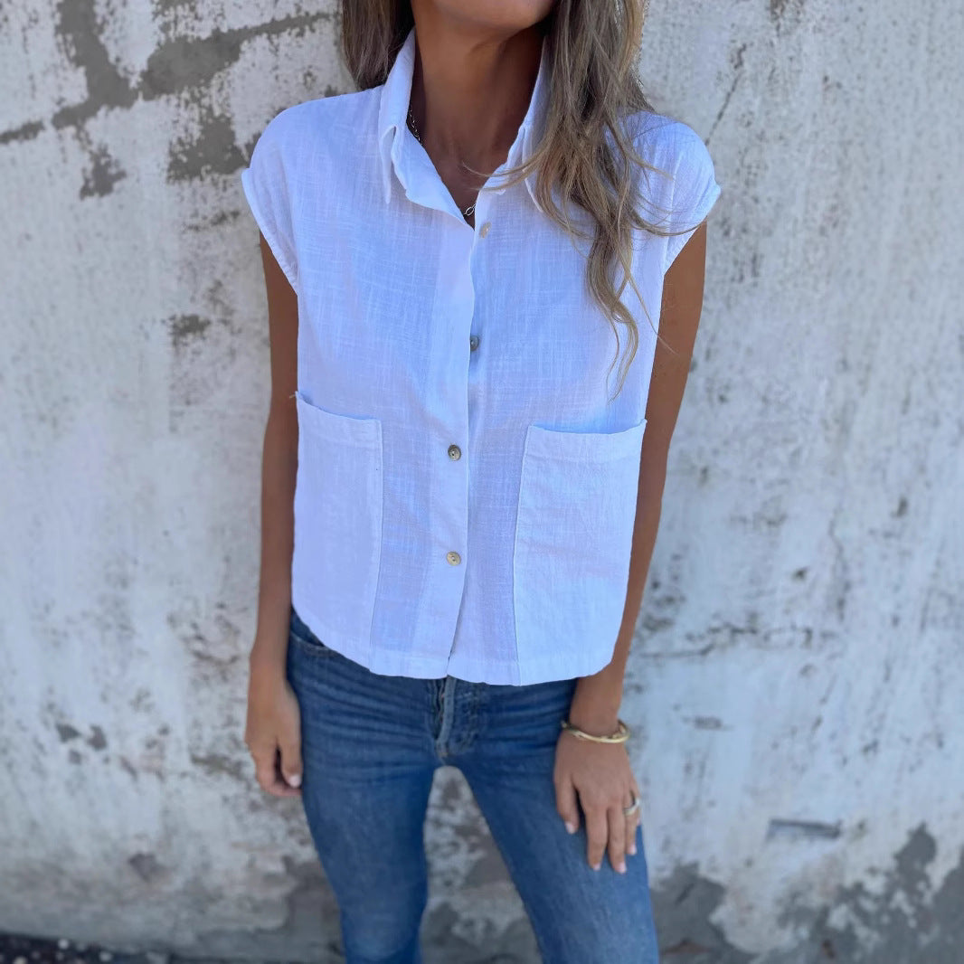 Damen Kurzarm Bluse mit praktischen Taschen R&B
