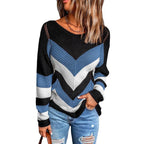 Damen Modischer Strickpullover mit Chevron-Muster und lockerer Passform R&B