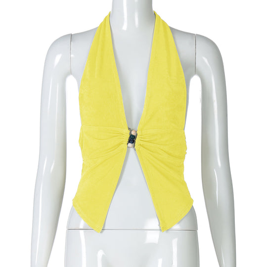 Damen Haltertop mit eleganter Raffung und dekorativen Perlen R&B