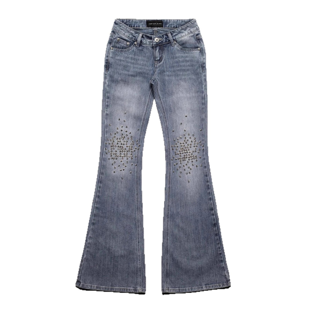 Damen Modische Bootcut-Jeans mit glitzernden Nieten R&B