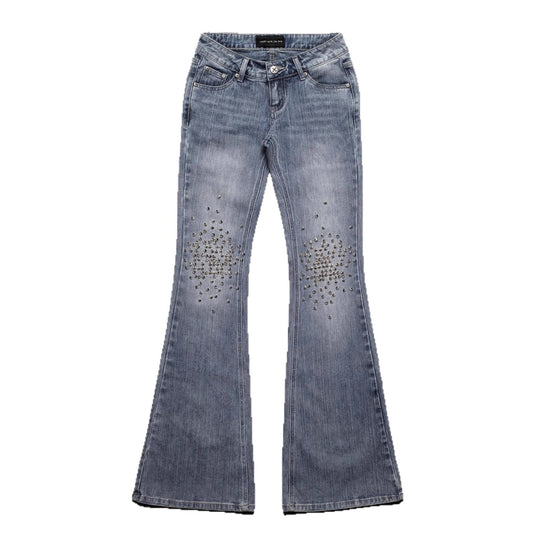 Damen Modische Bootcut-Jeans mit glitzernden Nieten R&B