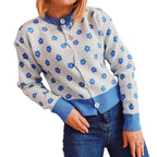 Damen Strickjacke mit floralem Muster und modischen Knopfdetails R&B