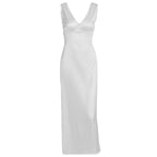 Damen elegantes Satin-Nachtkleid mit tiefem V-Ausschnitt und breiten Trägern R&B