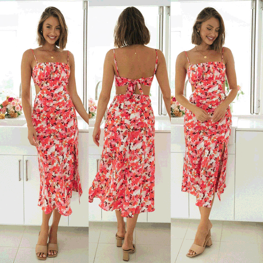 Damen Midi-Kleid mit elegantem Schlitz und figurbetontem Schnitt R&B