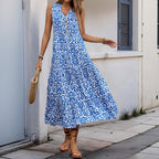 Damen Maxikleid mit romantischem Muster und tiefem V-Ausschnitt R&B