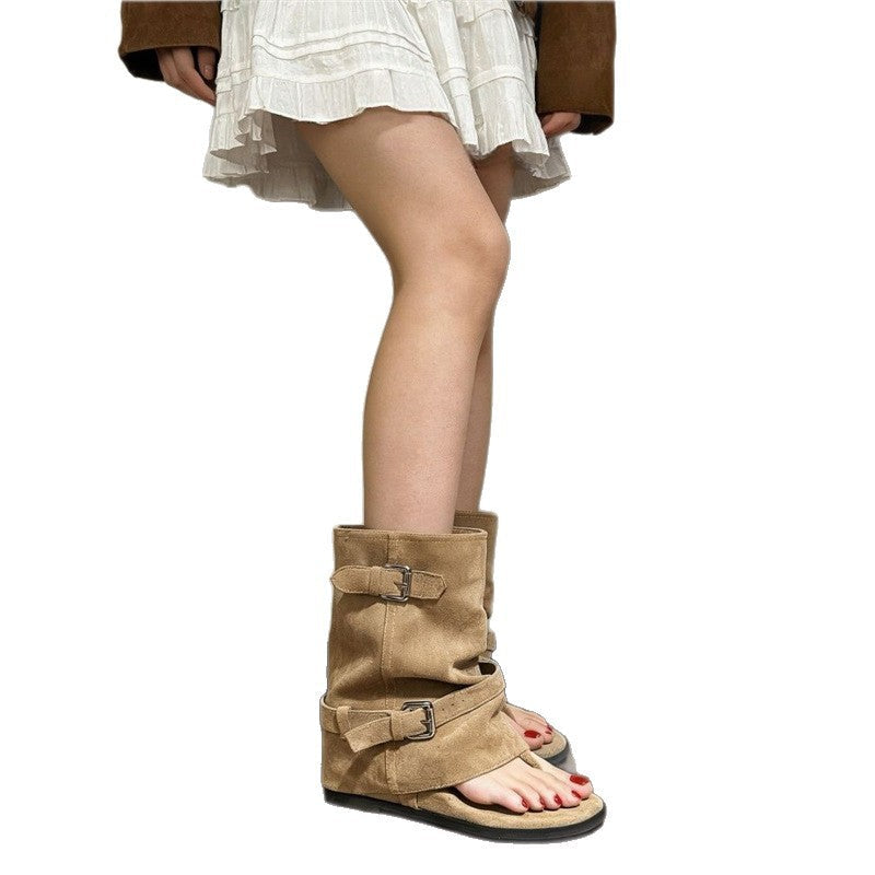 Damen Sandalen mit Raffungen und modischen Schnallen R&B