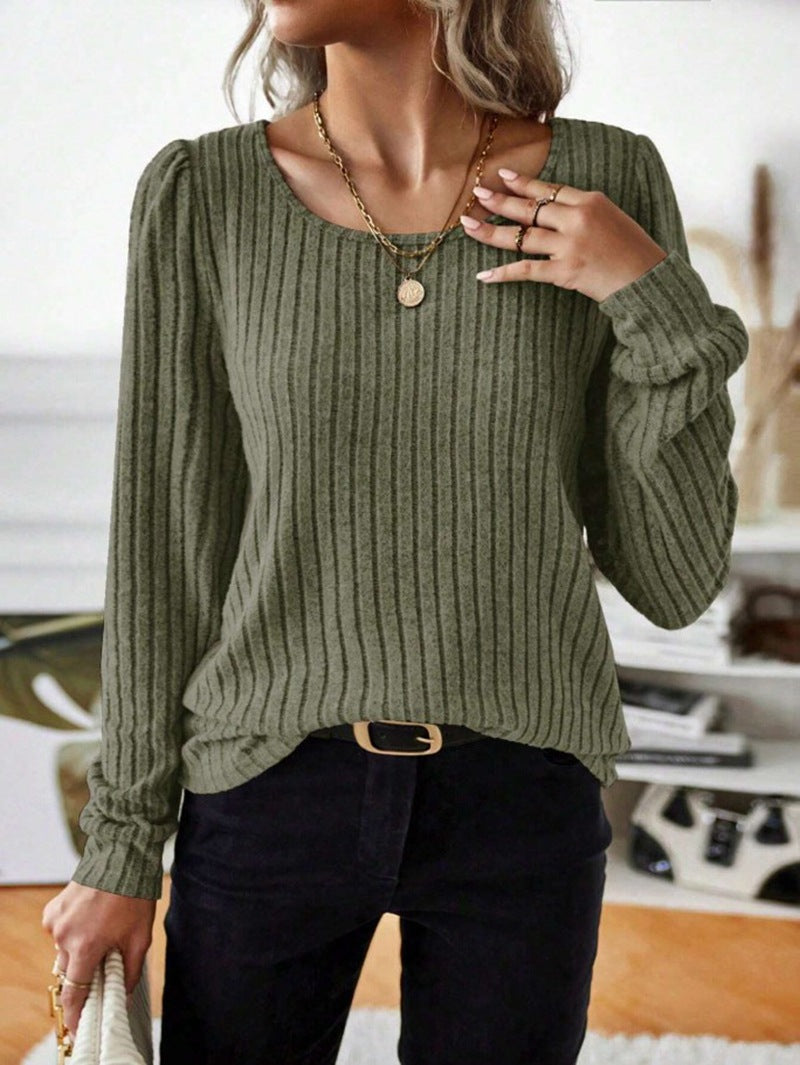 Damen Gestreifter Pullover mit Puffärmeln R&B