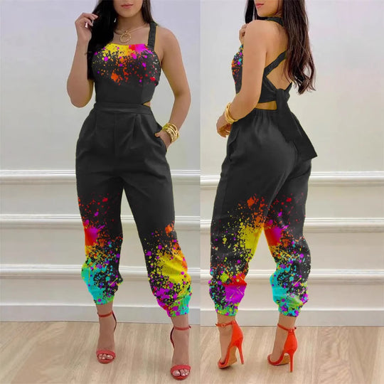 Damen modisches Jumpsuit mit floralem Design und tiefem Rückenausschnitt R&B