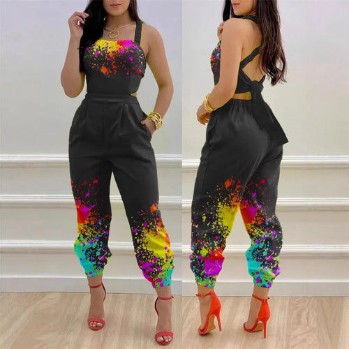 Damen modisches Jumpsuit mit floralem Design und tiefem Rückenausschnitt R&B