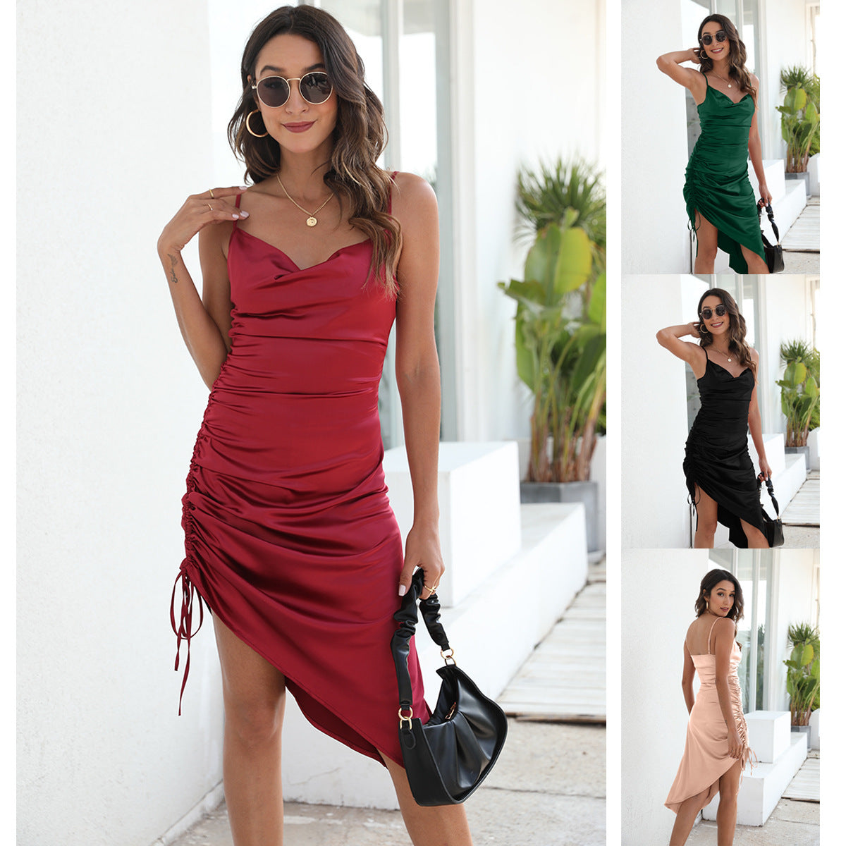 Damen Satin Abendkleid R&B