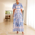 Damen Maxikleid mit floralem Knopfleisten-Design und tailliertem Gürtel R&B