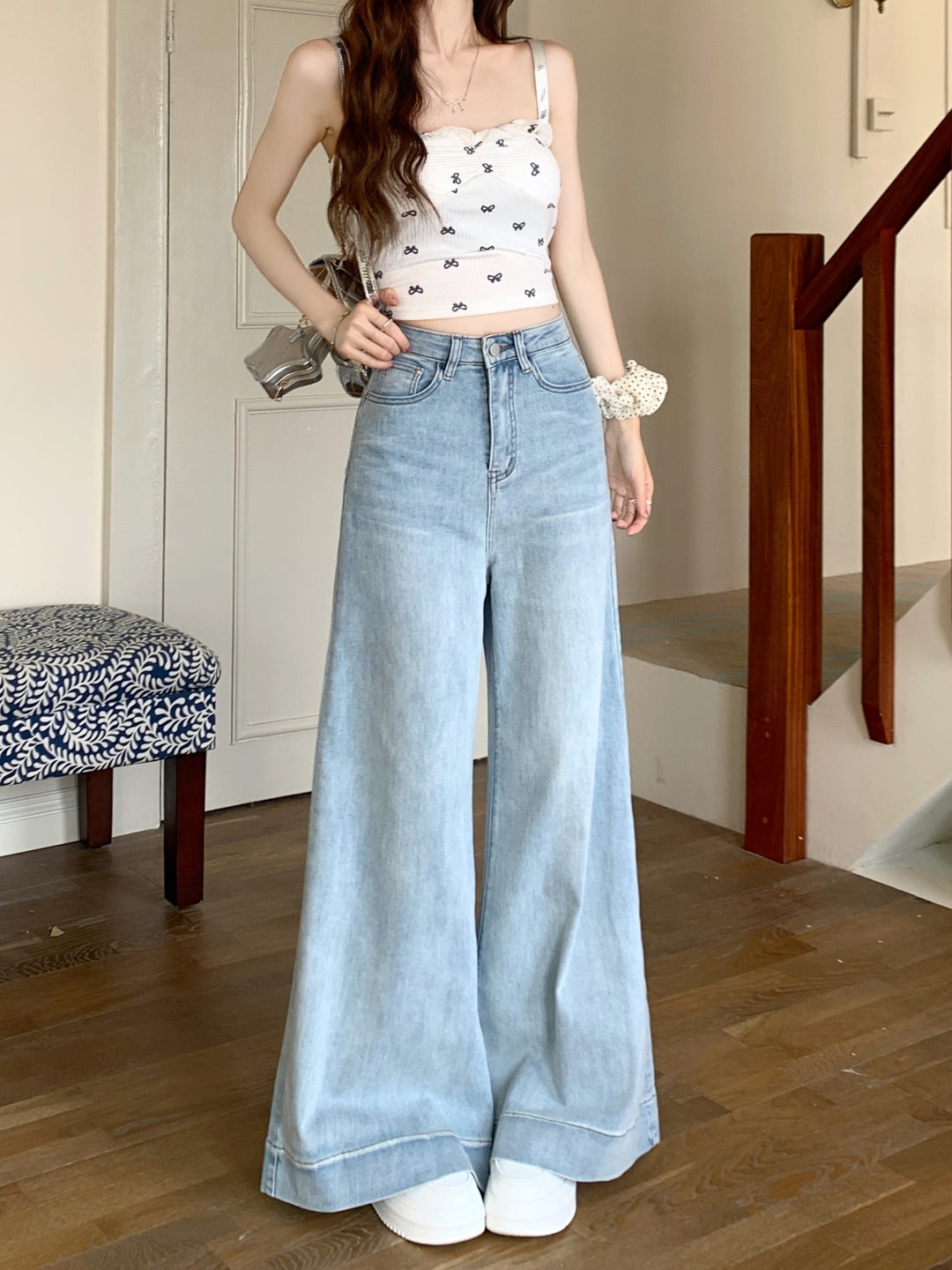 Damen Weite Jeans im entspannten Look mit hohem Bund und modischen Akzenten R&B