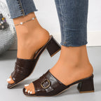 Damen modische Mules mit Blockabsatz und dekorativem Schnallen-Detail R&B