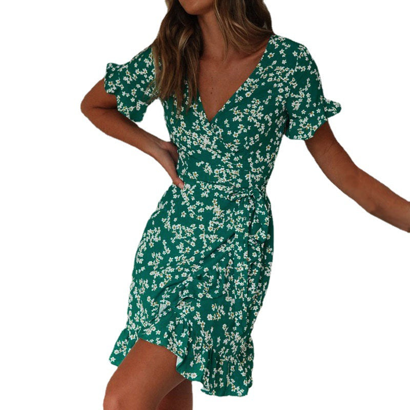 Damen luftiges Strandkleid mit Rüschensaum und floralem Muster R&B