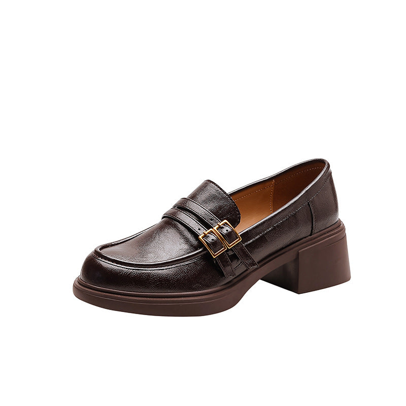 Damen elegante Loafer mit blockierendem Absatz und modischen Schnallen R&B