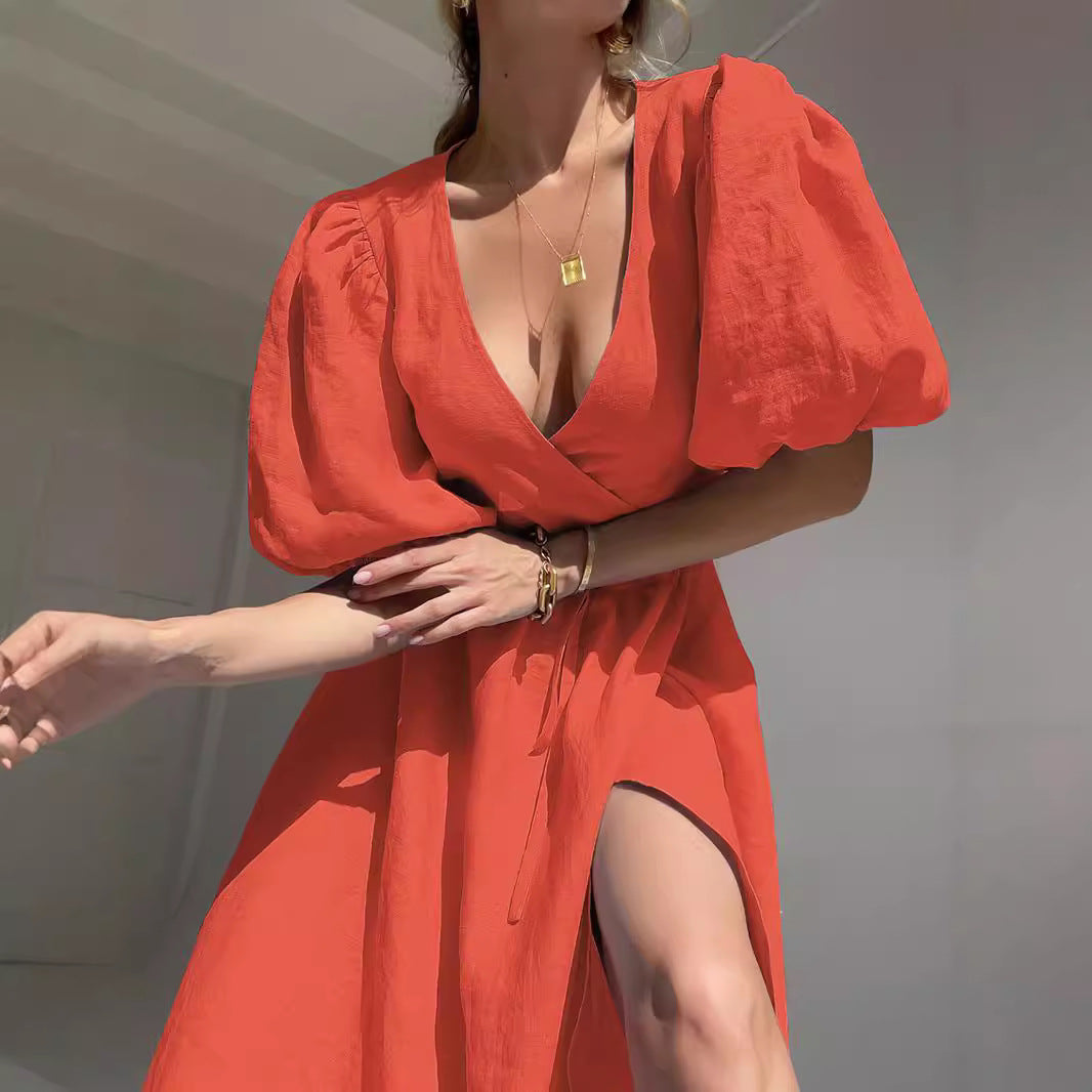 Damen Maxikleid mit eleganten Puffärmeln R&B