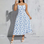 Damen florales Sommerkleid mit schmalen Trägern und leichtem Stoff R&B