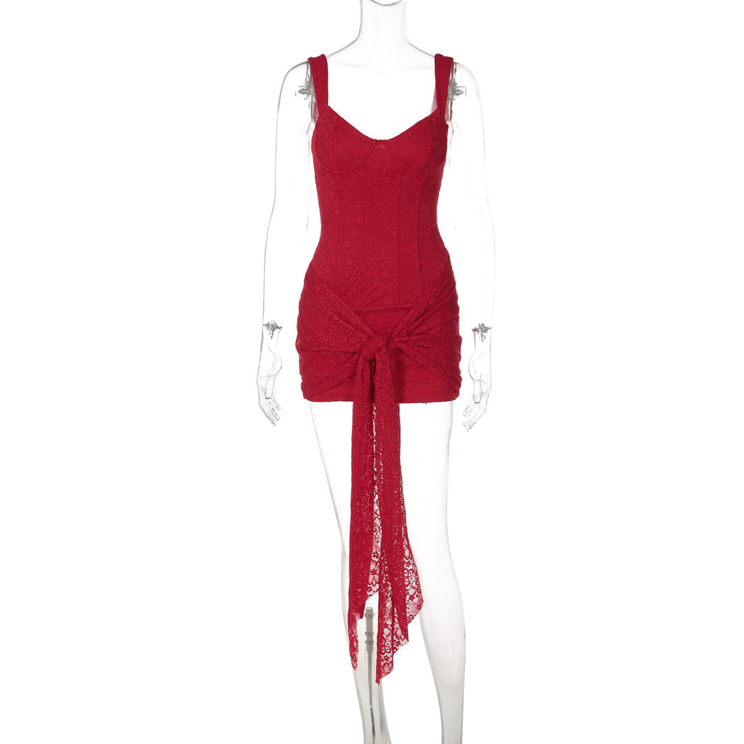 Damen Elegantes Kleid mit Spitzenverzierungen und Raffungsdetails R&B