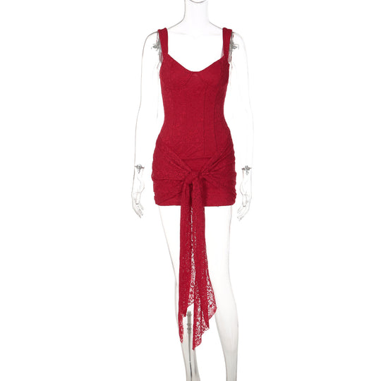 Damen Elegantes Kleid mit Spitzenverzierungen und Raffungsdetails R&B