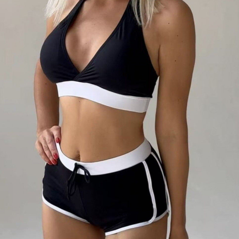Damen Sport-Bikini-Set mit hoch geschnittenen Shorts und verstellbarem Oberteil R&B