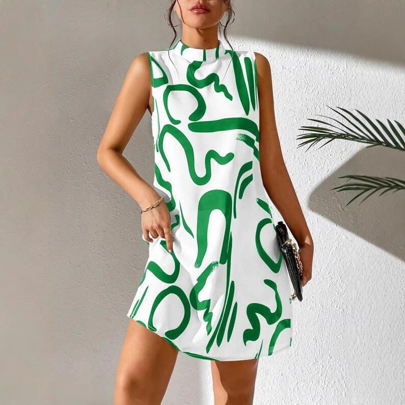 Damen A-linien Minikleid mit modernem grafischem Muster und Stehkragen R&B