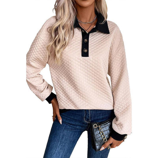 Damen oversized Stepp-Pullover mit klassischem Kragen und praktischen Knopfdetails R&B