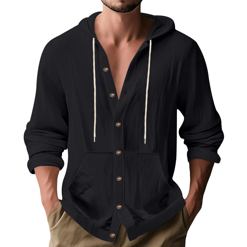 Herren Kapuzenshirt mit Knopfleiste und praktischen Taschen R&B
