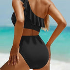 Damen Eleganter Einseitiger Badeanzug mit Volant R&B