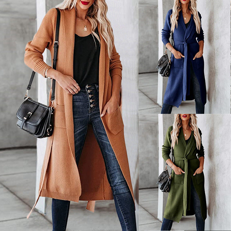 Damen Strickmantel mit offenem Design und praktischen Taschen
