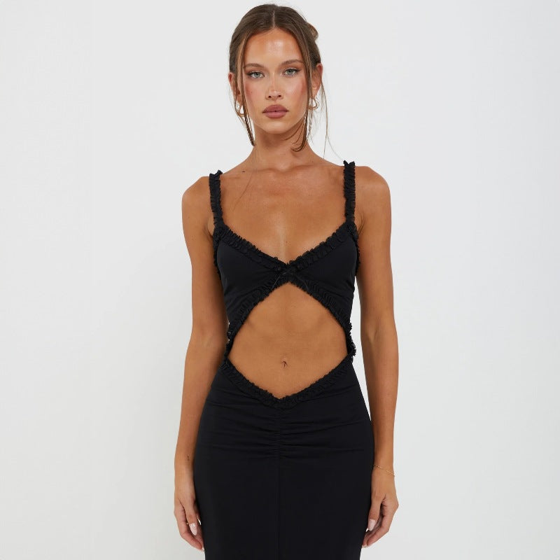 Damen Figurbetontes Wickelkleid mit raffinierten Cut-Outs und Rüschendetails R&B