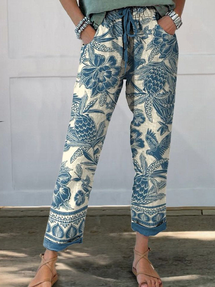 Damen Blumenmuster Freizeithose R&B