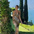 Damen Maxikleid mit tiefem V-Ausschnitt und animalischem Print R&B