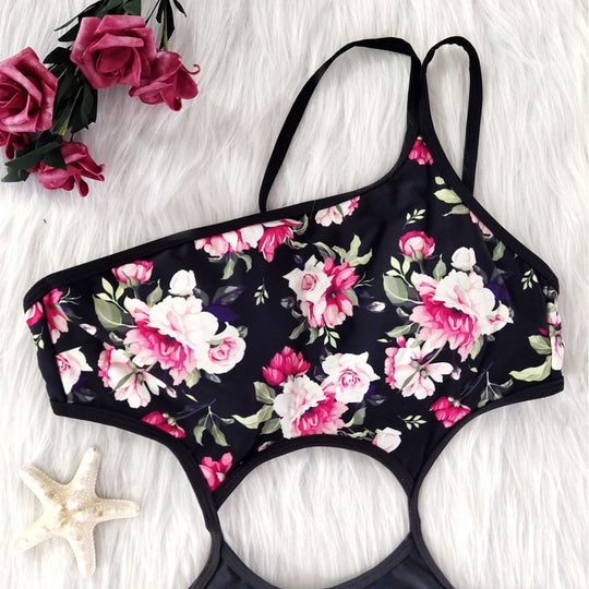 Damen Einteiler-Badeanzug mit floralem Druck R&B