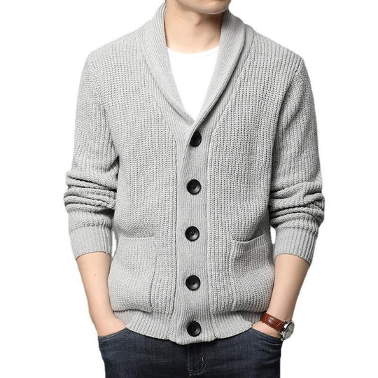 Herren kuschelige Strickjacke mit schickem Kragen und funktionalen Taschen R&B