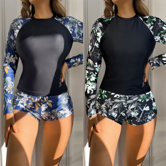Damen Sportlicher Langarm-Badeanzug mit floralem Design R&B