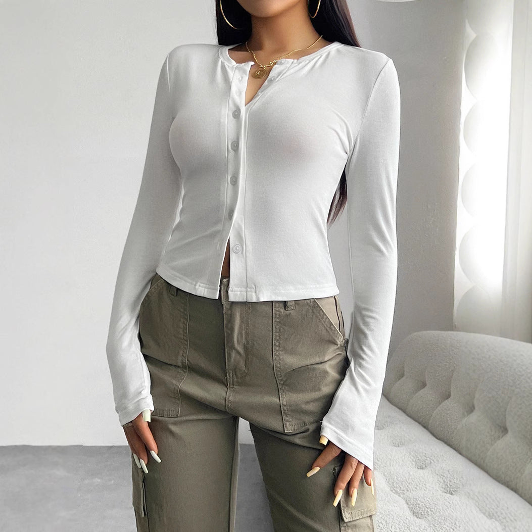 Damen Langarmshirt mit modischer Knopfleiste und figurschmeichelndem Schnitt R&B