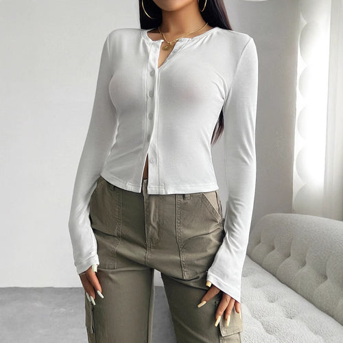 Damen Langarmshirt mit modischer Knopfleiste und figurschmeichelndem Schnitt R&B